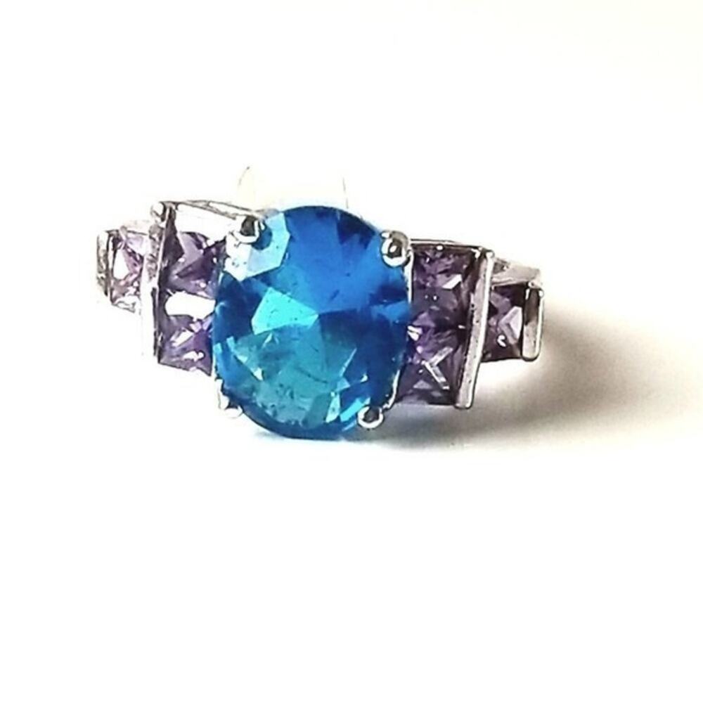 New silver blue topaz and amethyst ring size 9